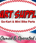 Go-Kart Supply logo on American flag background showcasing parts for go-karts and mini bikes.
