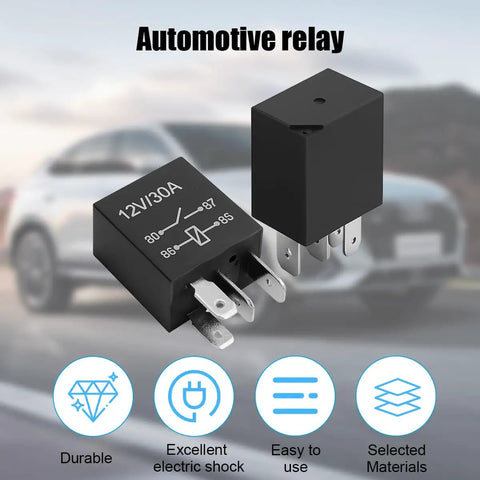 Heavy Duty 4 Pin 12V 30A Automotive Starter Relay with silver contacts and nylon body for secure circuit control.