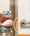 2 Pack Cat Themed Door Stopper Wall Protectors With Adhesive Soft Rubber Base Door Knob Shield For Wall Damage Prevention Easy Install Cute Cartoon Cat Design showing a cat design stopping a door