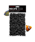 Package of Recife Eco Carbon Media Cubes 80g for aquarium filtration with clownfish and angelfish illustration
