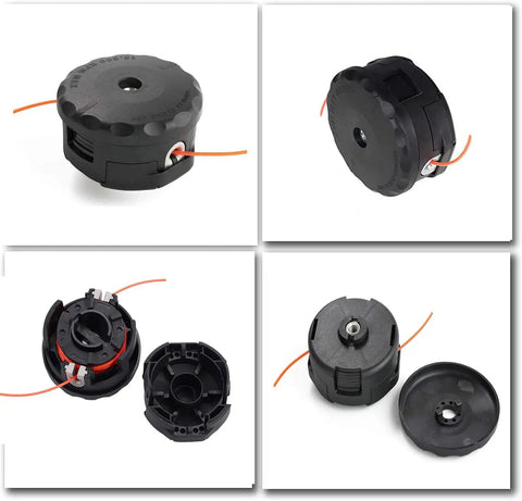 Speed-Feed 400 Trimmer Head Replacement For SRM Series, multiple views of black quick load string head.