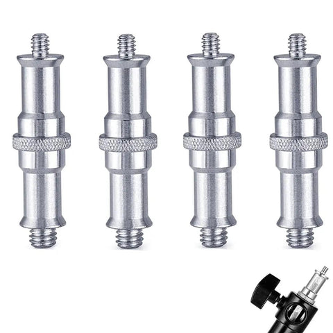 Four Piece Aluminum Pro Grade One Quarter To Three Eighths Inch Threaded Adapter Set For Tripods And Accessories close-up