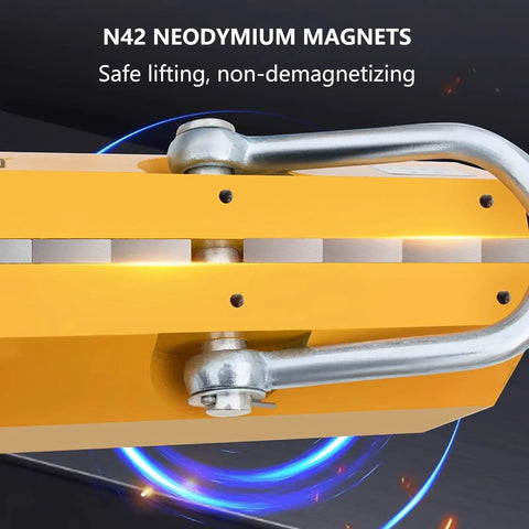 N42 neodymium magnets on No Sweat Heavy Duty Permanent Magnet Lifter For Shop Crane Hoist 3 Ton Steel Plate Handler.