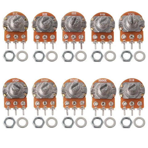 10Pcs Premium Linear Rotary Potentiometer Kit With Knob Cap Three Terminal Top Adjustment Potentiometers For Arduino B1K B2K B5K B10K B20K B50K B100K B250K B500K B1M Ohm Range
