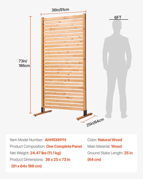 Wooden Privacy Screen For Outdoors 36 Inch Wide 73 Inch Tall Freestanding Panel With Stand Outdoor Divider With dimensions