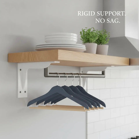 Heavy Duty Triangular Steel Shelf Bracket For Floating Shelves And Desks, Cold Rolled Steel, stabilizes load, mounted with shelves.