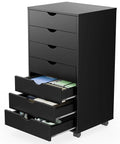 Top Tier Seven Drawer Wooden Dresser Featuring Heavy Duty Storage Cabinets And Smooth Rolling Casters For Bedroom Organization You Gotta Have This Solid Straight Up Game Changer, black dresser with open drawers showcasing documents.
