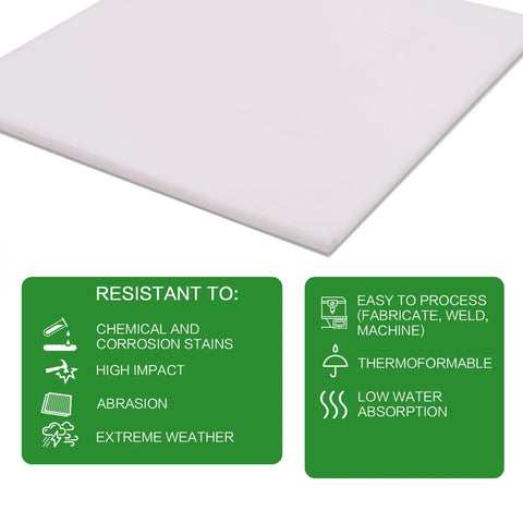 Bocolon HDPE plastic sheet, 6×6 in, 1/4 in thick, white