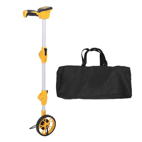 Akozon Digital Display Measuring Wheel 93cm Length with a black carrying bag, showcasing its portable design and sturdy construction.