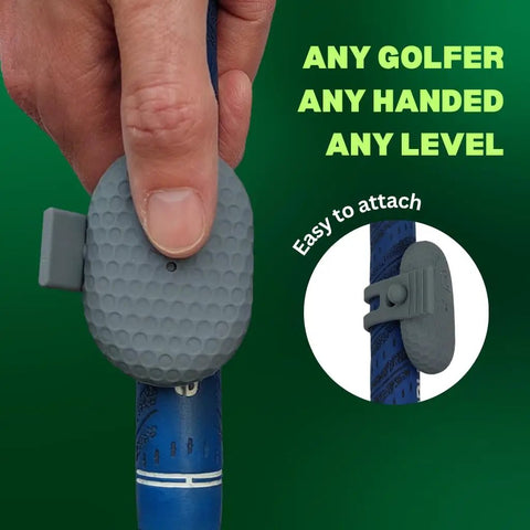 Hands Free Golf Swing Recorder That Instantly Captures Every Swing From Your Grip attached to a golf club