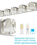 Five Light LED Modern Bathroom Vanity Fixture With Crystal Glass And Stainless Steel Over Mirror, G9 Bulbs Not Included