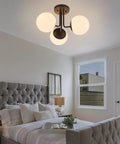 3 Light Dope Matte Black Semi Flush Mount Ceiling Light Fixture Modern Globe Sputnik Chandelier in bedroom setting