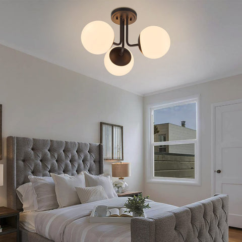 3 Light Dope Matte Black Semi Flush Mount Ceiling Light Fixture Modern Globe Sputnik Chandelier in bedroom setting