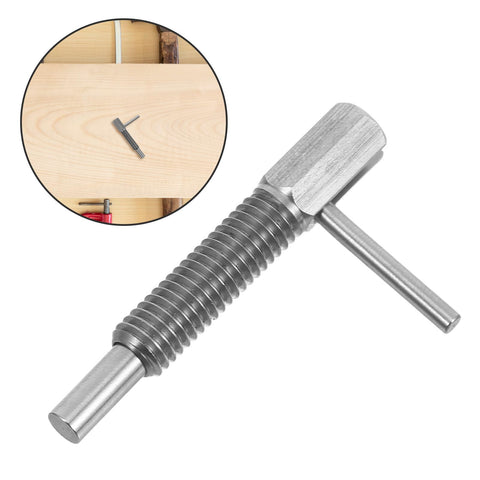 Heavy Duty Retractable Stainless Steel Plunger Pin With Spring Loaded Handle Knob For Drop Dead Solid Cabinet Security Quick Snap Toolbox Latch And Drawers close-up of the steel plunger pin, showcasing its design and spring-loaded mechanism.