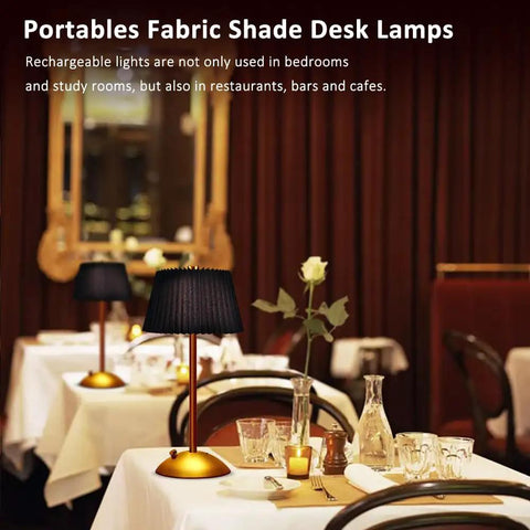 Cordless Metal Desk Lamp With Touch Sensor 3 Way Dimmable LED Table Light Fabric Shade Nightstand Lamp For Living Room Dorm Office
