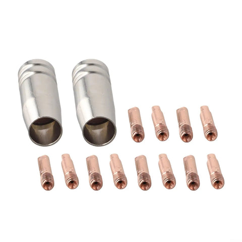 Heavy Duty 14Piece MIG Welding Tips Kit With 0.8mm 0.030 And 1.0mm 0.040 Contact Tips, Gas Nozzles, Copper Brass Consumables For MB15 AK Torch