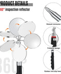 Six Pack Telescoping Inspection Mirrors Retractable 29 Inch Mechanical Mirror Tool For Under Vehicle Checks with rubber handle