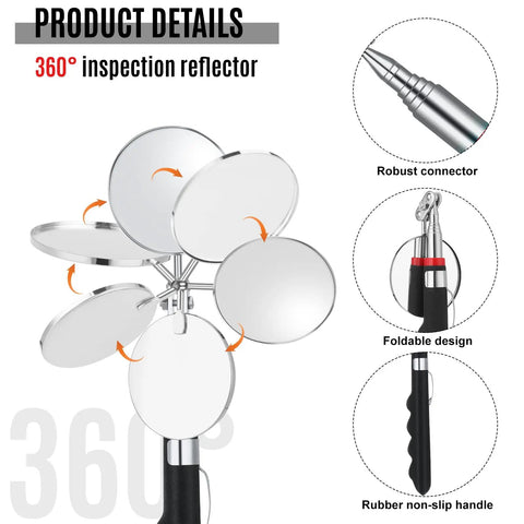 Six Pack Telescoping Inspection Mirrors Retractable 29 Inch Mechanical Mirror Tool For Under Vehicle Checks with rubber handle