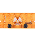 Heavy Duty Aramox Hinge Hole Saw Jig For Woodworking Pros, orange jig with tools for precise 35mm hinge cutting.