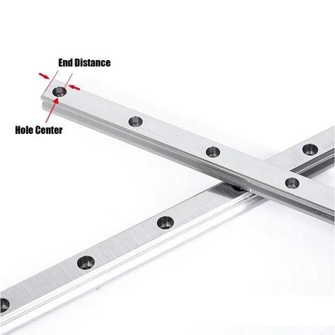 9mm Mini Linear Rail Guide With Ball Retainer And Lubrication System, Steel Rail Block showing hole spacing and end distance details