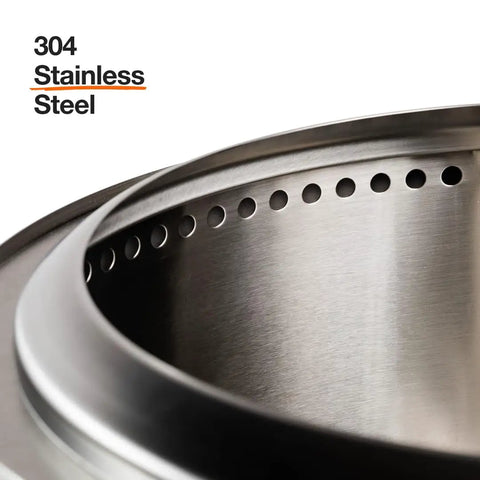 Close-up of Bonfire Smokeless Fire Pit With Stand, 19.5 Inch Portable Stainless Steel Wood Burning Outdoor Fireplace With Removable Ash Pan