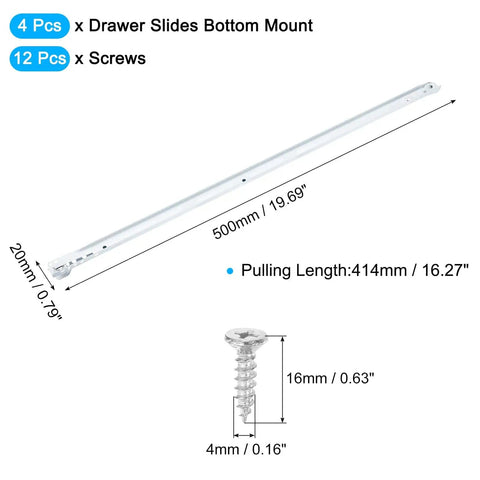 20 Inch Heavy Duty Drawer Slides Bottom Mount Side Mount Glides For Cabinets And Dressers 1 Pair With Screws Smooth Quiet
