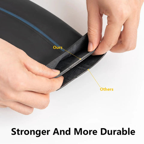 Comparison of bike inner tube thickness showing 2-Pack Heavy Duty Fat Bike Inner Tubes 20x4.0 To 4.5 Inch With Schrader Valve 102/114-406