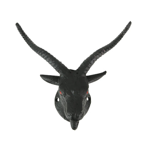 Badass Set Of Two Baphomet Coat Hooks 6 Inch Cast Iron Wall Mounts solid black goat head hook for keys and hats