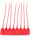 Built To Last Plastic Tamper Seals with Serial Numbers 250mm Self Locking Zip Tie Tags in Red in a row