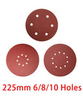 Grab These 9 Inch Sanding Discs With Six Holes For Serious Grit Power, Ranging From Rough 40 To Smooth 2000 Grit Levels On Wood Or Metal Surfaces Fast And Easy, showing three 225mm sanding discs.
