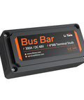 Heavy Duty 300A Bus Bar With Four M8 Studs Power Distribution Block For 48V DC Battery Systems, black metal construction.