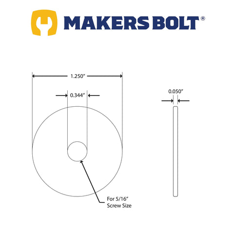 Fender washer, 1-1/4 in OD, 0.050 in thick, for 5/16 in screws, 304 stainless, 25-pack (Makers Bolt)