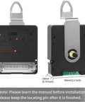 Atomic Clock Movement With 5 Inch Hands, 17mm Axis, WWVB Radio Controlled Timekeeper showing back view with dimensions displayed.