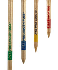 ProLength Plus Golf Tees 3 1/4 Inch, 75 Count Bag, Blue On Natural, Color Bar Length Indicator visible on natural hardwood