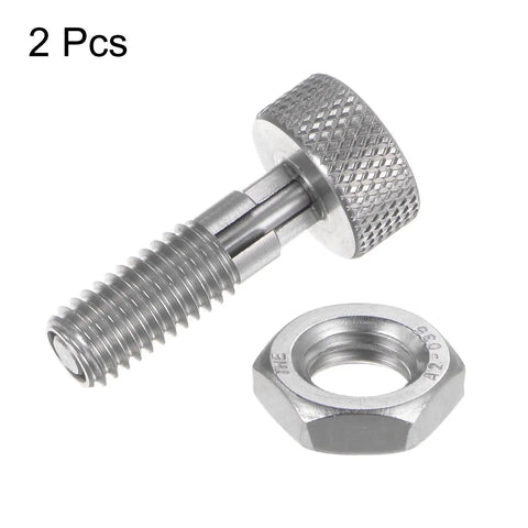 Hella Durable 2 Pack M8 Stainless Steel Spring Plunger With Knurled Grip Handles Non Locking Retractable Index Pin Offering Slick Operation And Zero Rust Worry For Any Project, showing two pieces, including a knurled grip handle and nut.