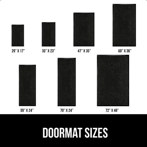 Different sizes of Beefy Heavy Duty Door Mat For High Traffic Areas Waterproof Traffic Guard Entryway Rug with measurements visible