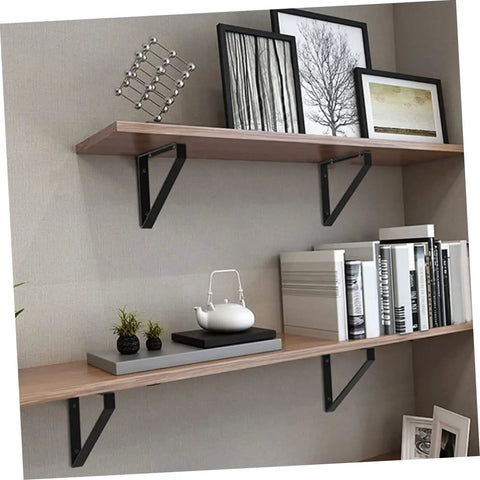 Hefty Corner Brace Shelf Brackets 2 Pack Beefy Triangle Wall Mounts For Floating Shelves supporting wooden shelves with decor.