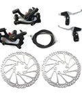 Hardcore Mountain Mechanical Disc Brake Kit With Front And Rear Calipers And Pro Levers featuring calipers, levers, cables, and rotors.