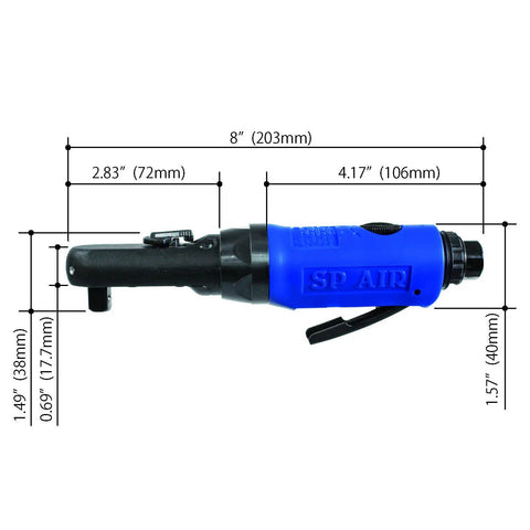 Sealed Flat Head Mini Ratchet Drive One Hand Reverse Lever One Quarter Inch Black And Blue Built To Last With Dust Proof