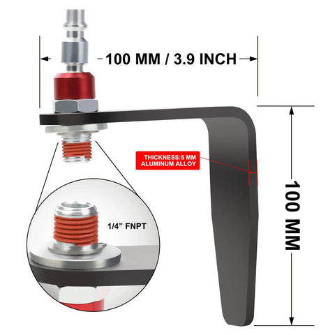 Four Inch L Shaped Pneumatic Tool Rafter Hook Hanger With One Quarter Inch Swivel Fittings Keeps Tools Off The Ground And Hands Free On The Jobsite For Nailer Hammer And Blow Gun With Adapter Two Pack, 5 mm aluminum alloy