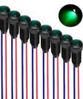 Green LED Indicator Pilot Light Kit For Panels 110VAC 8mm Mounting Hole Flame Retardant Plastic Shell 8 Pieces For Clear Status Signals And Emergency Alerts Easy To Install In Industrial Control Panels For Clear Status Alerts And Quick Diagnostics. 8 green panel lights with black shell and lead wires