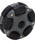 Omni directional 58mm omnidirectional wheel for robots in black and grey. Ideal for robotics, go-karts, and RC projects with 360-degree rotation.