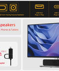USB Computer Speakers For Desktop And Laptop, Wired Plug In Sound Bar With Beefy Bass, Touch Control, External USB C Adapter