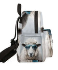 Side view of Mini Backpack Purse For Women With Adjustable Straps, Cute Sheep Print Small Daypack, ideal for daily use.