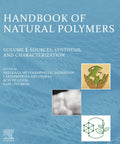 Cover of Handbook of Natural Polymers featuring images of earth, fibers, and sustainability icons.