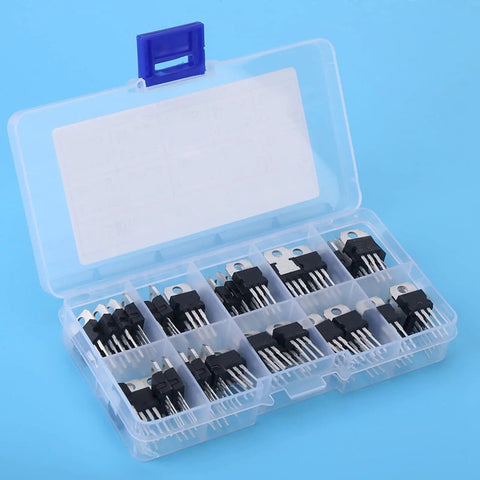 60 Piece Transistor And Regulator Variety Pack With 10 Value Types Including L7805CV And LM317T, Storage Box, Perfect For Electronics Pros, Engineers, And DIY Hobbyists