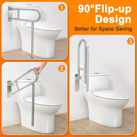Fold Up 24 Inch Bathroom Grab Bars, Heavy Duty Stainless Steel Safety Rails For Shower Tub And Toilet, 90 Degree Flip Design