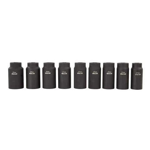 Deluxe 6 Pt Axle Nut Socket Set 9 Piece With Beefy Chrome Moly Sockets Impact Rated Black Oxide Finish Rust Resistant Front View