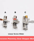 High Performance 5mm Gear Reduction Stepper Motor With Slick Metal Linear Screw Slider And Secure Fastening Nut Designed For Camera Phone Lifting Rig Modifications, three angle views.