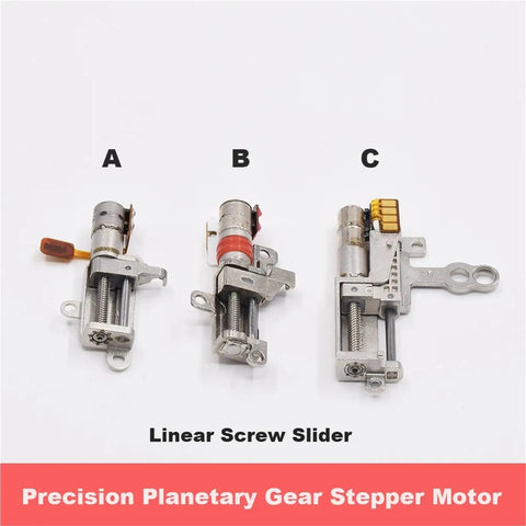 High Performance 5mm Gear Reduction Stepper Motor With Slick Metal Linear Screw Slider And Secure Fastening Nut Designed For Camera Phone Lifting Rig Modifications, three angle views.